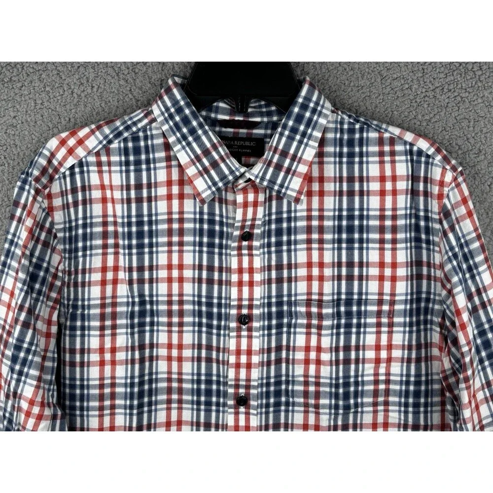 Banana Republic Lightweight Flannel Shirt Mens Medium Slim Blue Long Sleeve
